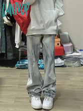 Lunivop Woman Trousers Denim Jeans Casual Baggy Low Waist Straight Leg Gradient Color Wash Simple